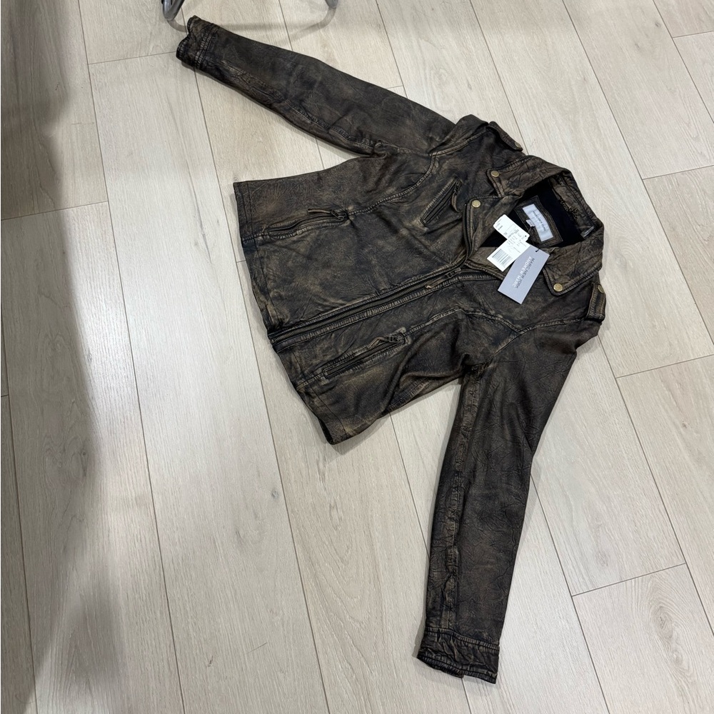 Andrew Marc New York Bronze Leather Moto Jacket - Picture 4 of 6